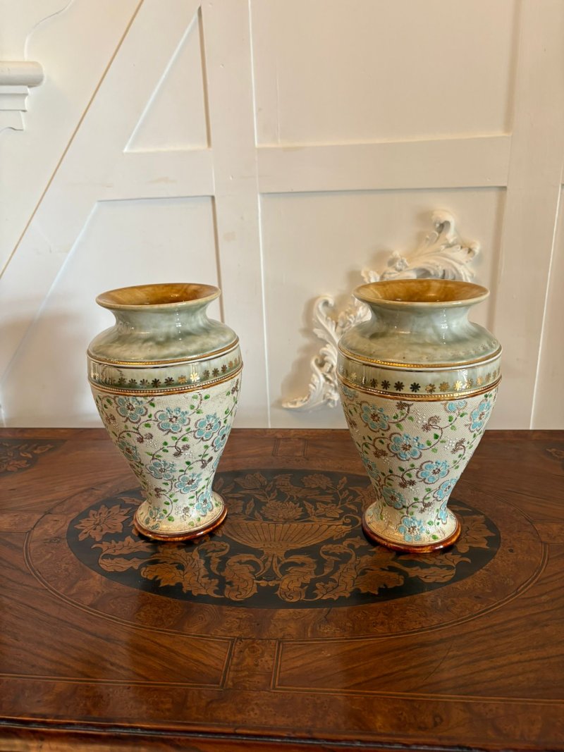 Pair of Antique Victorian Quality Doulton Vases